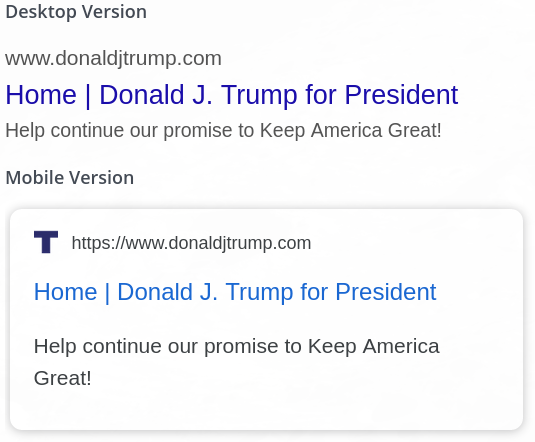 Google preview Trump's Website